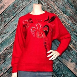 📺 VINTAGE 80”s Mixed Media Embellished Dolman Sleeve Style Sweater, S/M